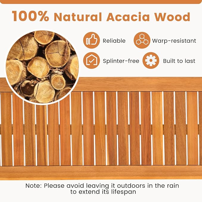 Tangkula Acacia Wood Outdoor Bench, 47" Patio Dining Bench with Slatted Seat, Backless Wooden Garden Bench, Farmhouse Furniture for Garden, Entryway, Poolside, Porch, Balcony, Park & Deck