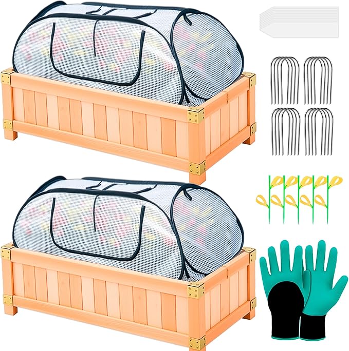 Garden Covers for Raised Beds, Pop Up Raised Garden Bed Cover, Garden Row Plants Cover Accelerator, Greenhouse Cover for Protecting Seedlings Fruits Vegetable Rows 45" L x 22" W x 16" H(2 Pack)