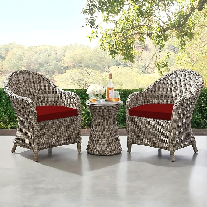 downluxe Outdoor Chair Cushions Set of 2 for Patio Furniture, Water-Resistant Patio Chair Cushions with Ties, High Density Foam Outdoor Seat Cushion, 17" X 16" X 2", Burgundy