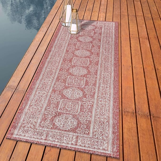 Keen Home Design Terrace Outdoor Runner Rug - 26"x67" Washable Indoor/Outdoor Rug for Patio, Kitchen, Balcony, Beach, Garden, Deck and Porch, Size: 2'2" x 5'7", Trend Red