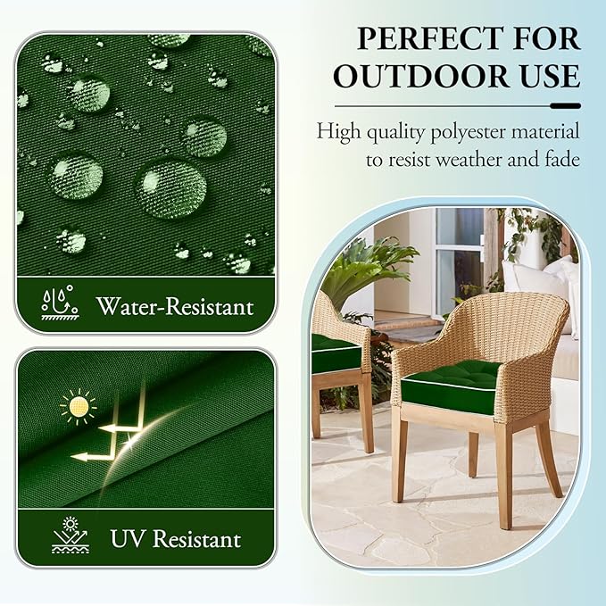 Wellsin Outdoor Chair Cushions Set of 2, Patio Cushions for Outdoor Furniture, Tufted Waterproof Outdoor Chair Pads, 19 x 19 Inch, Forest Green