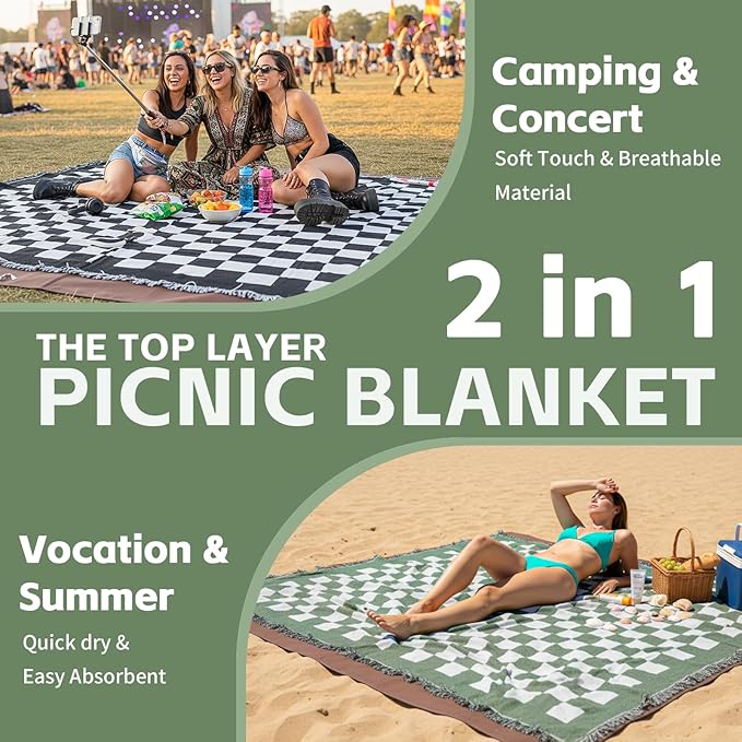 2 in 1 Extra Large Boho Beach Blanket Towel Picnic Mat Adult Men Guy Him Brother Dad Boyfriend Uncle Niece Best Friend Friendship Grandpa Grandfather Husband Son in Law Happy Birthday Cool Unique Gift