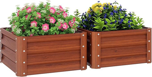 Outsunny 2 Piece Galvanized Raised Garden Bed, 2' x 2' x 1' Metal Planter Box, for Growing Vegetables, Flowers, Herbs, Succulents, Brown