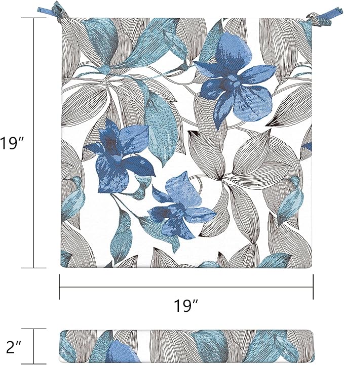 LVTXIII Outdoor Chair Cushions, Fade-Resistant Patio Furniture Cushions Outdoor Chair Pads with Ties for Dining Chairs and Garden Furniture Use, 19"x19"x2" Pack of 2, Clemens Noir Blue