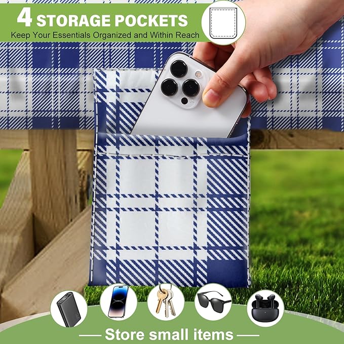 Fitted Picnic Table Cover with Bench Covers Waterproof Elastic Edges Rectangle Patio Tablecloth Outdoor Camping Essentials Stuff Rv Accessories Summer Trip Travel Camper Gifts for Woman Men, 72in 6 ft