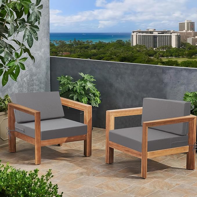 idee-home Outdoor Cushions for Patio Furniture, Outdoor Seat Cushion, Waterproof Couch Hampton Bay Deep Seat Replacement Chair Cushions for Garden Lawn Deck Backyard, 26.5 x 26.5 Grey