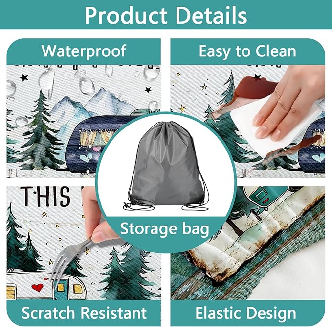 Picnic Table Covers with Bench Covers Camping Tablecloth Fitted Picnic Table Cover with Elastic Windproof Waterproof, Camping Accessories Outdoor, 72In 3PCS
