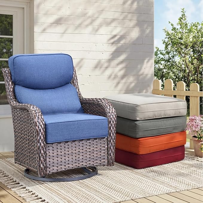 Outdoor Cushion Set for Patio Furniture, UV Resistant, Water Resistant - 6 Inch Thick Dual Layer Back Support Cushions– 24x24 Inch Patio Seat Covers for Chair/Sofa/Couch | Blue | 5-Pack |
