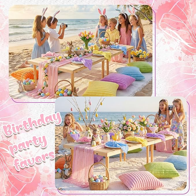 91 x 71 Extra Large Outdoor Boho Picnic Blanket with Pastel Table Runner, 6 Throw Pillow Covers 6 Napkins Woven Cotton Yarn Oversize Beach Blanket Washable Picnic Camp Wedding