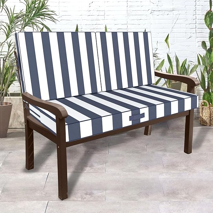 46 x 24 Outdoor Loveseat Cushion Set, 3 Piece Seat Cushions for Patio Furniture,Fade Resistant,Water Repellent, Outdoor Cushion Set for Wicker Couch,Bench,Swing,Blue White Striped