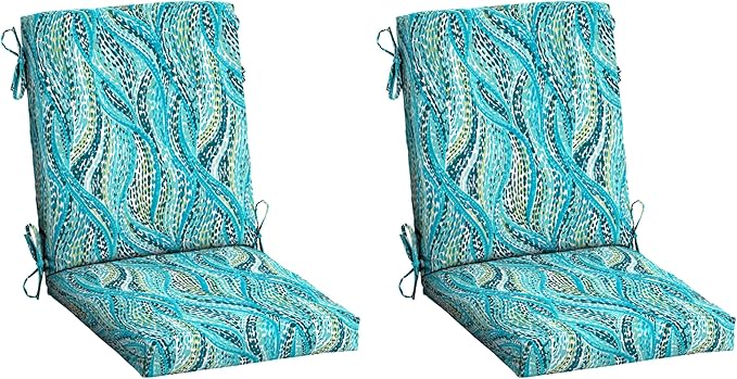 Arden Outdoor Dining Chair Cushion, 2 Pack, 20 x 20, Rain-Proof, Fade Resistant, Teal Ariel