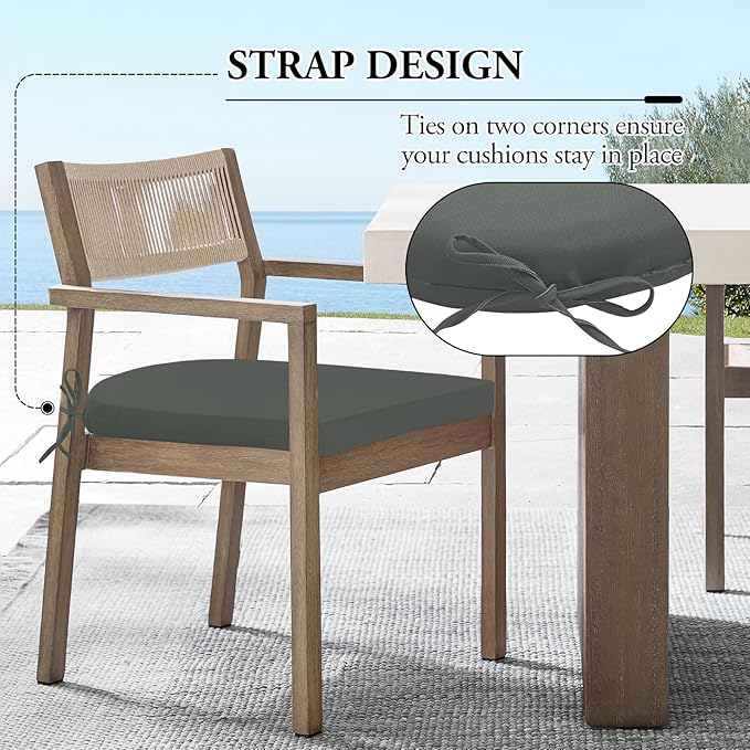 Wellsin Outdoor Chair Cushions for Patio Furniture - Patio Chair Cushions Set of 4 - Water Resistant Round Corner Outdoor Seat Cushions 17"X16"X2", Charcoal Grey