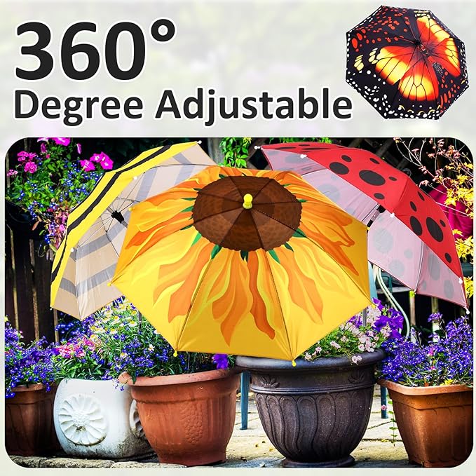 4 Pack Plant Umbrellas for Outdoor Plants, Upgraded Joints-enhanced Wind Resistance, Adjustable Height, Large Garden Umbrella Shade for Potted Plants Bed Flower Pot(4 Assorted Styles)
