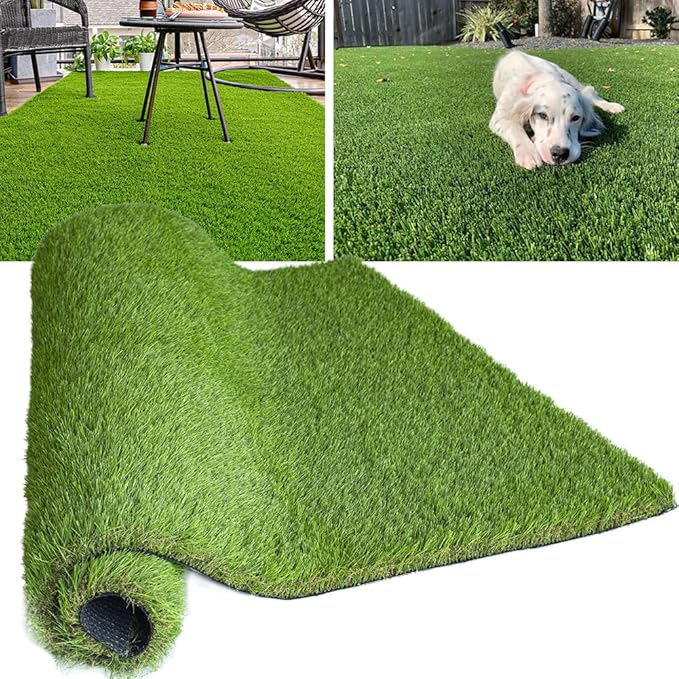 Petgrow Luxurious Artificial Grass Realistic Turf 5 X 17 Feet,1.57 Inch Pile Height Ultrathick Indoor/Outdoor Dog Fake Faux Grass,Synthetic Grass Rug Garden Landscape Patio,Drainage Holes