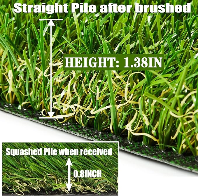 AYOHA Artificial Turf 12 ft x 60 ft with Drainage, 1.38 Inch Realistic Fake Grass Rug Indoor Outdoor Lawn Landscape for Garden, Balcony, Patio, Synthetic Grass Mat for Dogs, Customized