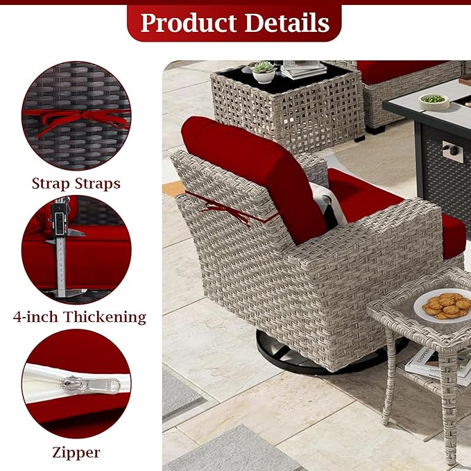 Outdoor Sectional Cushions, 4" Foam High-Density, Water-Resistant Couch Cushions Replacement Set, 14 Piece Patio Sectional Cushion for 6-Seat Sectional Patio Conversation Sets (Red)