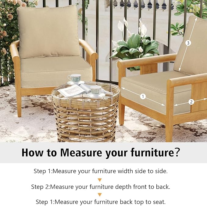 Outdoor 22"x24" Deep Seat Patio Cushion Set of 2, Outdoor Chair Cushions with Water-Resistant UV Resistant Weather Resistant Sectional Sofa Pad and Removable Covers,Beige