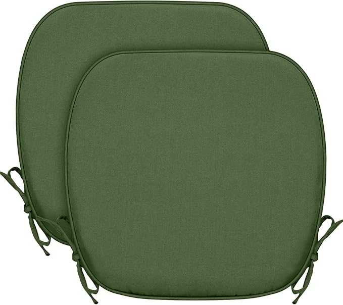 SleepMan Outdoor 17"x16" Chair Cushions with Ties Set of 2, Water Resistant All Weather U-Shape Seat Pads for Patio Garden Furniture Indoor Fade Resistant Patio Cushions (Moss Green)