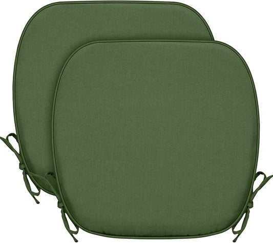 SleepMan Outdoor 17"x16" Chair Cushions with Ties Set of 2, Water Resistant All Weather U-Shape Seat Pads for Patio Garden Furniture Indoor Fade Resistant Patio Cushions (Moss Green)