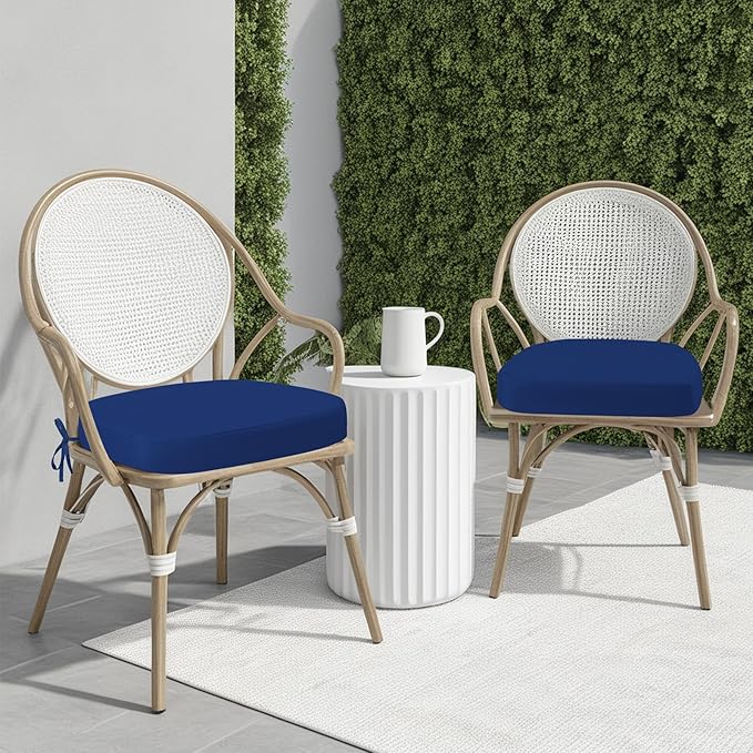 idee-home Outdoor Chair Cushions Set of 2, 17" x 17" x 2" Thick D-Shaped Patio Furniture Outdoor Seat Cushions Waterproof with Ties, Dining Pads