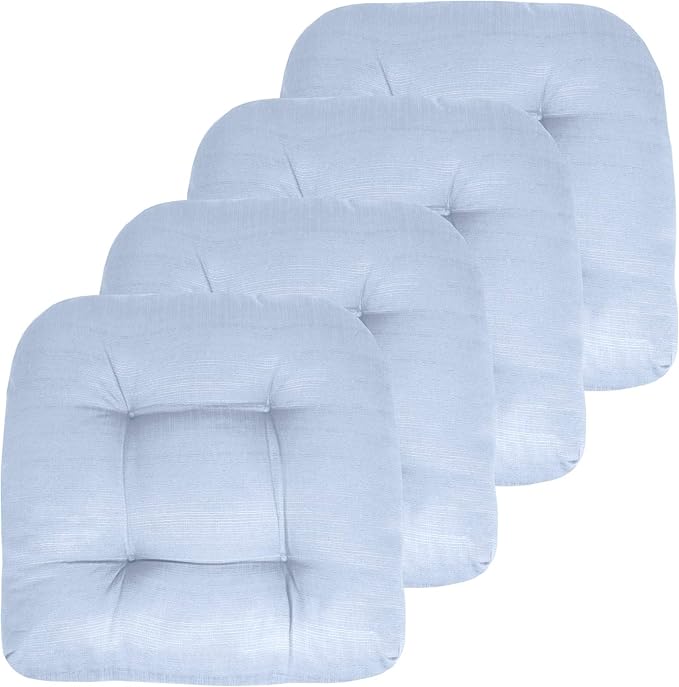 Sweet Home Collection Patio Cushions Outdoor Chair Pads Premium Comfortable Thick Fiber Fill Tufted 19" x 19" Seat Cover, 4 Count (Pack of 1), Light Blue