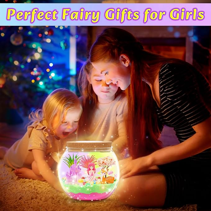 Gifmore Fairy Terrarium Kit for Kids with LED Night Light & Remote Control, Fairy Toys & Arts and Crafts Kit for Girls Ages 4-12, Creative Birthday Christmas Gifts for Children