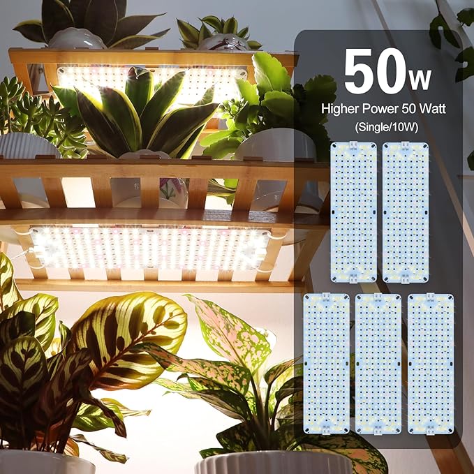 5Pack Panel Grow Lights for Indoor Plants, Seed Starting, Vegetables with 4/8/12/16/20 Hr Timer, 50W Full Spectrum LED Plant Growing Lamps for Cabinet/Shelves/Greenhouse, Plug-and-Play, Connect Freely