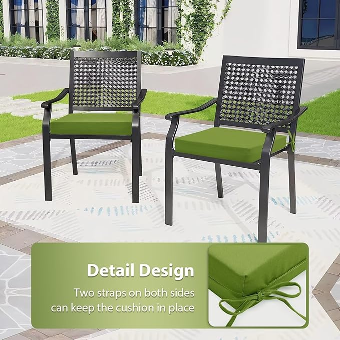 Outdoor Chair Cushions Set of 2, 18.5 x 16 Inch Patio Chair Cushions, Water Resistant, Non-Slip Ties (Grass Green)