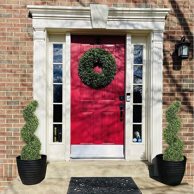 THE BLOOM TIMES 3ft Tall Spiral Topiary Trees Artificial Outdoor Set of 2, 36 Inch UV Resistant Large Faux Evergreen Fake Boxwood Plants for Front Porch Outside Planter Entryway Entrance Decor 3 Foot