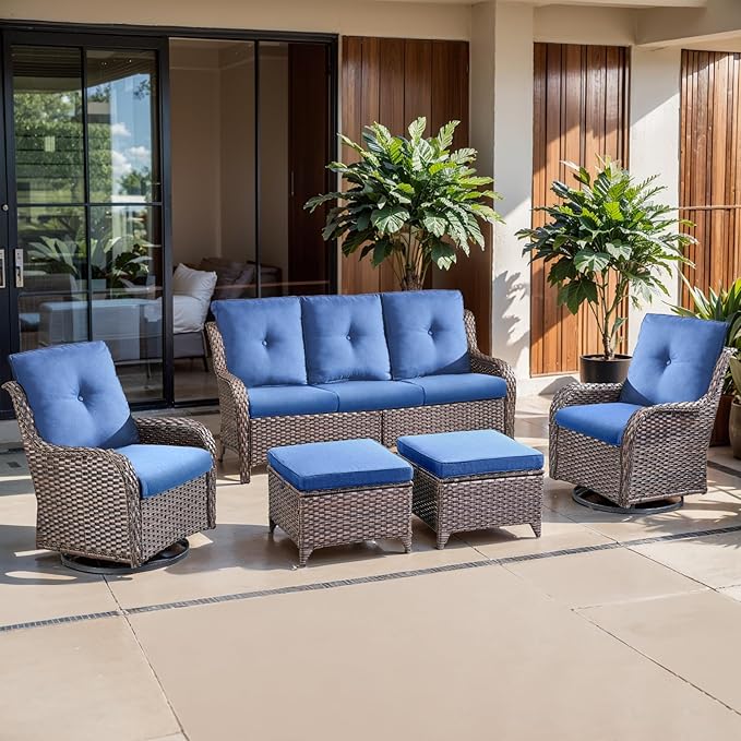 Belord Luxury 4" Thick Outdoor Cushion 4 Set - 22 x24 Inch 28D Sponge Filling Fade-Resistant Chair Cushion, Spill Proof Removable Patio Furniture Replacement Cushions for Sofa Bench Swing - Blue