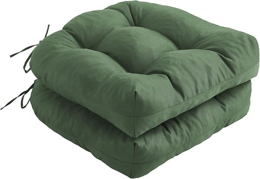 Outdoor Chair Cushions Set of 2, Patio Chair Cushions with Ties, 17x17+4” Tufted Outdoor Seat Cushions, Waterproof Patio Furniture Cushions, Outdoor Dining Chair Pads, Forest Green