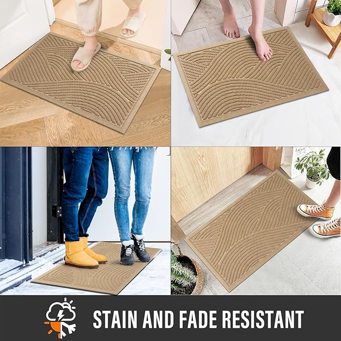Sturdy Front Door Mat, Absorbent Muddy Dirt Resist Welcome Door Mats Outdoor Indoor, Stain and Fade Resistant, Non-Slip Backing Entry Mat Low Profile Doormat for Entryway, 60×36, Beige