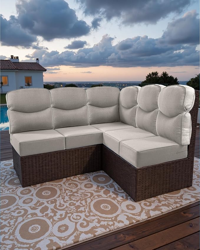 Luxury 24x24x6 Outdoor Cushions for 5-Seat Sectional Sofa Set of 5 - Water-Repellent 11-Piece Patio Cushion for Outside Rattan Wicker Loveseat Chair L-Shape Couch - Beige/Smile