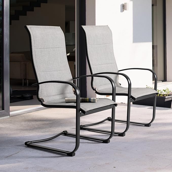 NUU GARDEN Patio Dining Chairs Set of 2, All Weather Outdoor Padded Textilene Patio Chairs, Breathable Spring Motion Textile High Back Outdoor Dining Chairs for Backyard, Lawn, Deck, Gray