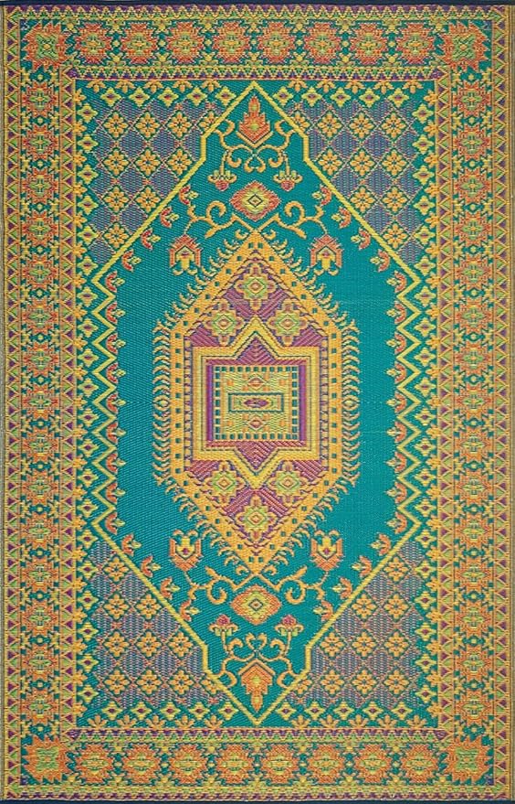 Mad Mats 4' x 6', Aqua Outdoor Rug, Reversible Plastic Mat for Patio, Porch, Poolside, Mudroom, Camping, RV, Deck