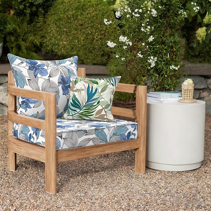 Outdoor Deep Seat Cushion Set, Water Repellent 24"x24" Patio Thick Cushions Replacement with Seat & Back Pillow for Patio Sofa, Wicker Chair, Couch - Clemens Noir Blue