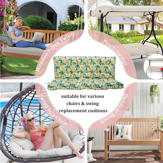 2-3 Seat Swing Replacement Cushion, Outdoor Bench Cushions with Backrest Thicken 4", Patio Furniture Garden Porch Loveseat Glider Pad Anti-Fading Waterproof (Clover Leaf, 40x63in-thicken)