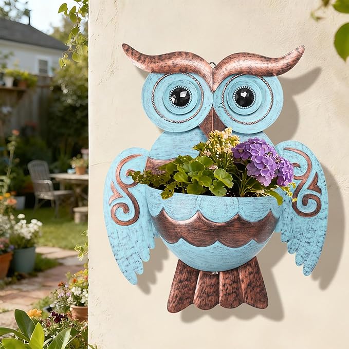 Metal Wall Planter Owl Wall Mounted Planters Small Flower Pot with Drainage for Indoor Outdoor Farmhouse Hanging Planter Succulent Plant Container Vertical Garden Yard Decor