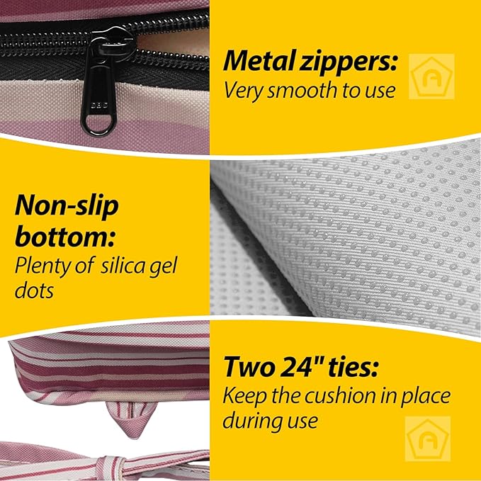 AAAAAcessories Outdoor Seat Cushions for Chairs, Waterproof, Fade-Resistant, 24" x 24" x 4", Patio Furniture Replacement Cushions, Set of 2, Dusty Rose Garden Stripe