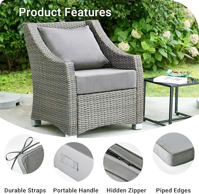 Outdoor Cushions for Patio Furniture,Outdoor Seat Cushion Set 24 x 24 x 5.75 Inch,Waterproof & Fade Resistant Outdoor Chair Cushions,Deep Patio Chair Cushion with Removable Cover,Grey