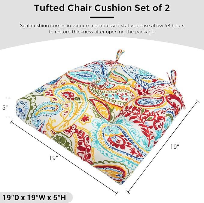 FUNHOME Outdoor Chair Cushions 19 x19 Inch,Water Resistant Tufted Seat Cushions 19",Reversible,Weather Resistant,Rounded Back Wicker Chair Cushion for Patio Garden Furniture(Phoenix)