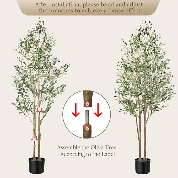 Alupssuc Olive Trees Artificial Indoor, 6FT Tall Faux Olive Tree, Artificial Plants with Natural Wood Trunk and Lifelike Fruits for Home Office Decor