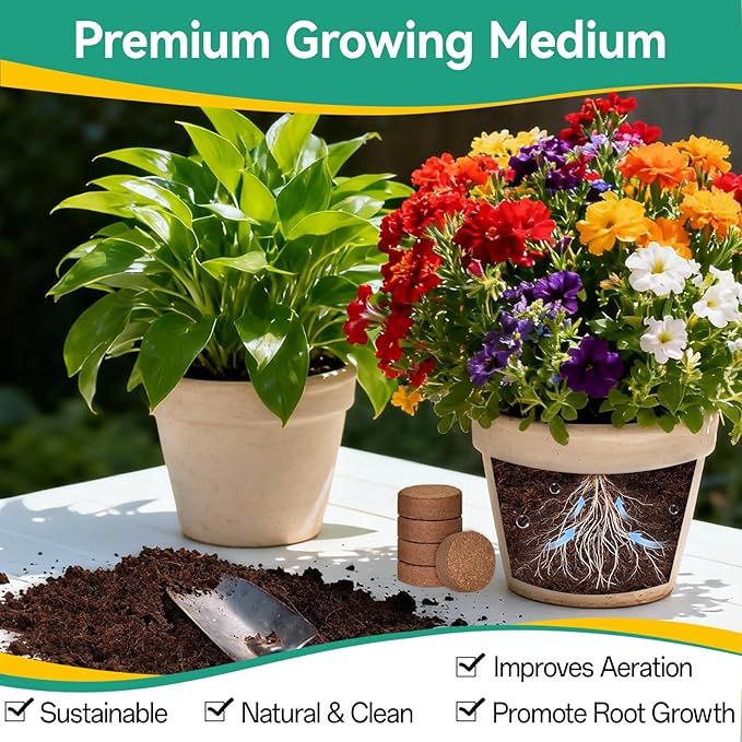 ZeeDix 200 Pcs (50mm) Compressed Coco Coir Fiber Potting Soil- Organic Coco Coir Pellet Fiber Soil for Planting Bonsai, Herbs, Plants, Flowers and Vegetables