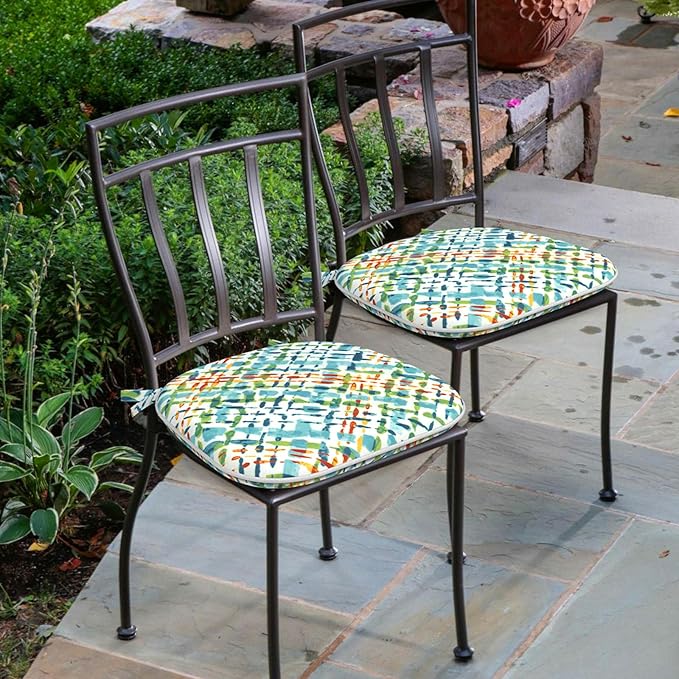 Outdoor Chair Cushions Set of 4, Water Resistant Patio Chair Pads with Ties, Seat Cushions for Home Garden Furniture Decoration, 16"x17",Acapa Opal Geometric