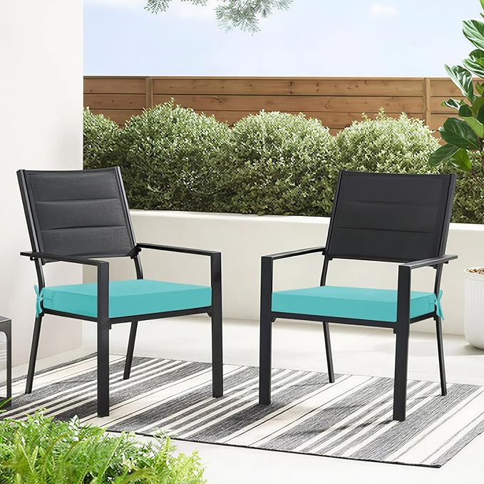 Basic Beyond Outdoor Chair Cushions for Patio Furniture, Waterproof Outdoor Seat Cushions Set of 4 19 x 19, Patio Chair Cushions Set of 4 with Ties and Handle, Teal