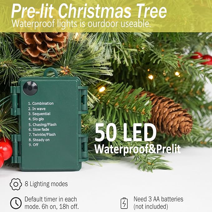 Christmas Planter Filler Tree Outdoor Prelit 2 Pack, 24" Urn Fillers for Porch Planters Pathway Battery Operated Light Red Berry Pine Cone, Xmas Greenery Outside Decorations