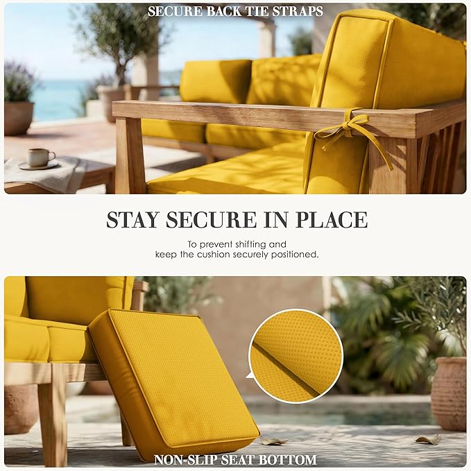 Outdoor Replacement Cushions for Patio Furniture, 5" Foam High-Density, 14-Piece Water-Resistant Outdoor Cushion for 6-Seat Sectional Patio Conversation Sets, Liner&Cover