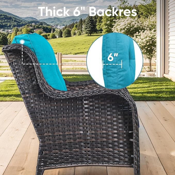 Outdoor Wicker Chair Cushions 2 Packs - Outside High Back Thick Water-Resistant Cushion 22x24 with Zipper Cover for Patio Glider Rocking Chairs Loveseat Couch – Teal/Buckle
