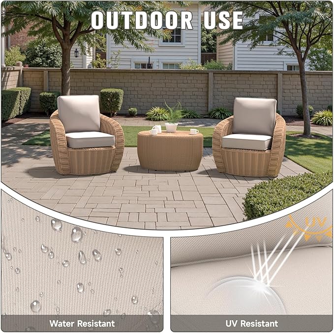 Outdoor Chair Cushions 23" x 24" x 4", Patio Deep Seat Replacement Cushions Set with Zippered Removable Cover, Weather-Resistant Olefin Fabric for Garden Chair Sofa Couch, Set of 6, Beige
