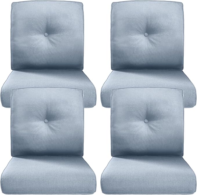 Belord Luxury 4" Thick Outdoor Cushion 4 Set - 22 x24 Inch 28D Sponge Filling Fade-Resistant Chair Cushion, Spill Proof Removable Patio Furniture Replacement Cushions for Sofa Bench Swing - Baby Blue